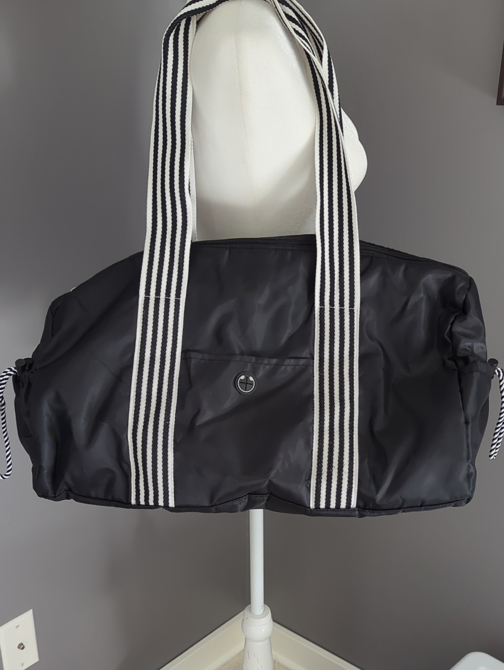 3 For $30. NWOT. Black Nylon Weekender Bag with Striped Webbing Handles